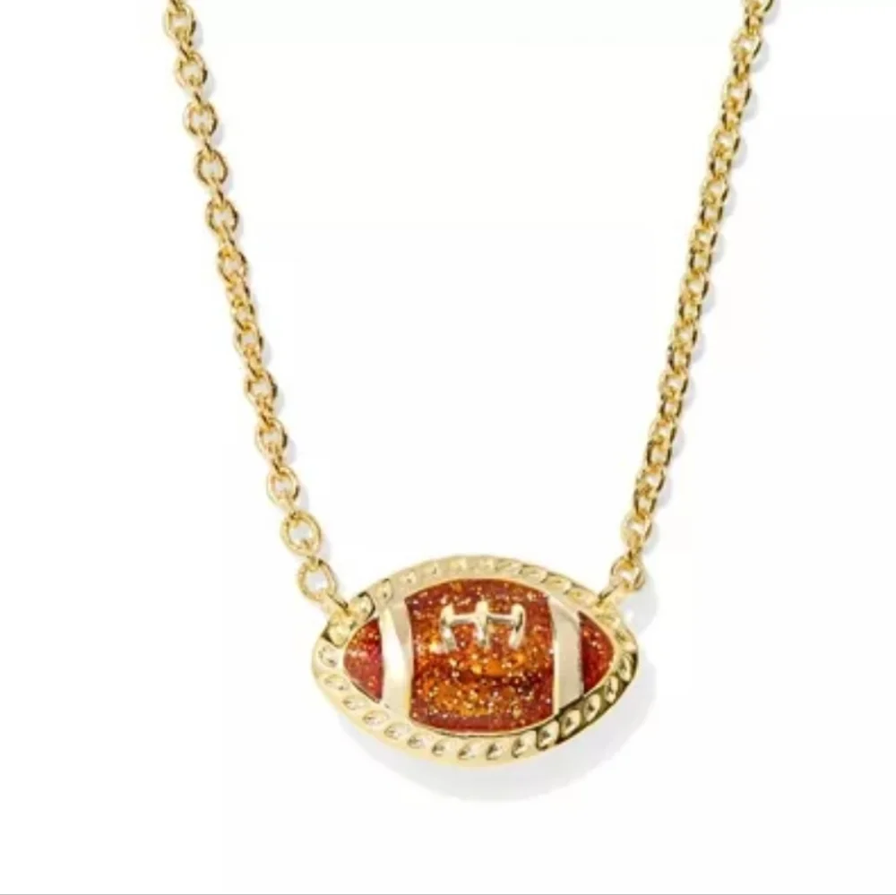 Kendra Scott Enamel Football Pendant Necklace 14K Gold Over Brass 19" - Picture 1 of 6
